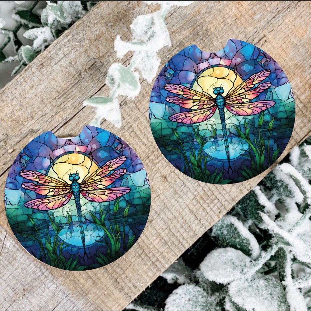 Handmade Dragonfly Car Coasters | New Set Of Two Dragonfly Car Coasters